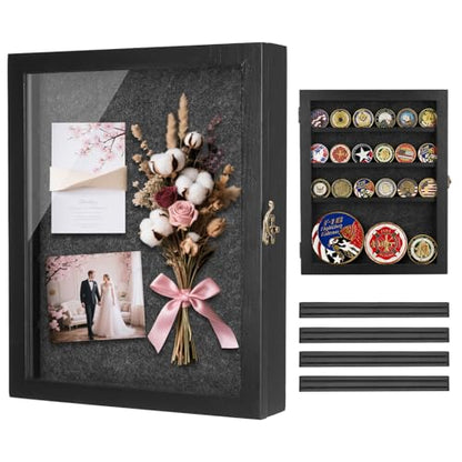 AW BRIDAL Black Shadow Box with Shelves 11x14in, Medal Frame Display Case - color: Black, size: 11x14 in