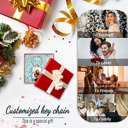 Personalized Custom Keychain with Picture - Turnable Double Sided Colorful Photo Key chains Memorial Gifts for Family Lover - color: Tw - Rectangle - Silver