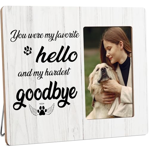 Dog Memorial Gifts Loss of Dog, Pet Remembrance Gift, You Were My Favorite Hello Wooden Picture Frames, 4x6 inch Photo - color: Orange