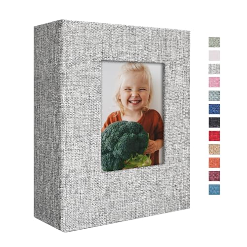 Vienrose 4x6 Photo Album,100 Pockets,Linen Cover with Window,Grey | Cover Window, Acid Free Pages, Linen Hardcover, Baby Wedding Family Photos - color: Grey, size: 100 Pocket