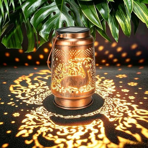 Deer Solar Lanterns Outdoor Waterproof, Birthday Gifts for Women | Garden Decor Gifts for Mom, Metal Solar Hanging Lights for Patio、Yard、Balcony、Porch - style: Deer