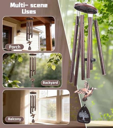 35" Memorial Wind Chimes for Outside, Sympathy Gifts for Loss of Loved One | Hummingbird Memorial Wind Chimes, Bereavement, Remembrance, Funeral Gift for Mother, Dad, Husband, Son & Sister