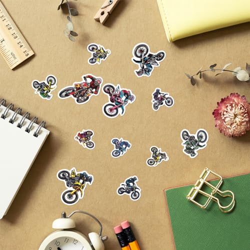 Motocross Dirt Bike Rider Stickers Pack of 50Pcs Vinyl Decals for Water Bottles Laptop Luggage Helmet Notebook Skateboard Phone Teens Boys Adults Cool Aesthetic - color: Motocross