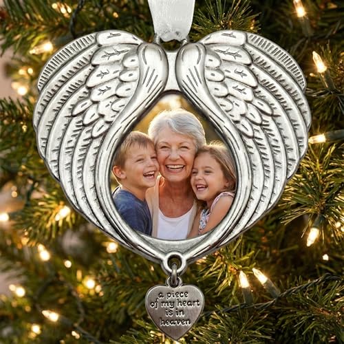 Christmas Ornaments Angel Wings - New A Piece of My Heart is in Heaven Ornament for Christmas Tree with Photo Frame - Double Sided Memorial Ornament for Loss of Loved One - | New A Piece of My Heart is in Heaven, Tree with Photo Frame, Double Sided, Loss