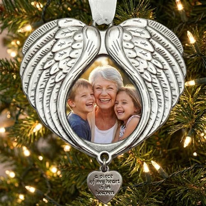 Christmas Ornaments Angel Wings - New A Piece of My Heart is in Heaven Ornament for Christmas Tree with Photo Frame - Double Sided Memorial Ornament for Loss of Loved One - | New A Piece of My Heart is in Heaven, Tree with Photo Frame, Double Sided, Loss