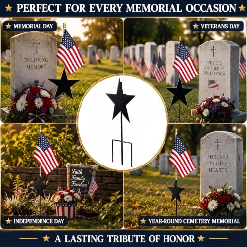16 Inch Star American Veteran Grave Marker, American Flag Holder | Memorial Stake for Veterans Military, Outdoor Graveside Display, Honoring Loved Ones at Burial Sites, Durable Metal - style: Star