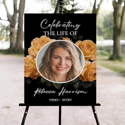 Celebration of Life Welcome Sign, Memorial Sign, Gold Roses Funeral Welcome Sign, in Loving Memory Sign, Celebration of Life Funeral Sign, Celebration of Life Sign, Memorial Sign with Photo #d5 - color: Version #16