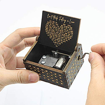 Can't Help Falling in Love Wood Music Box, Antique Engraved Music Boxes | Wooden Music Box Gifts for Lover, Boyfriend, Girlfriend, Husband,Wife (Black) - color: Black