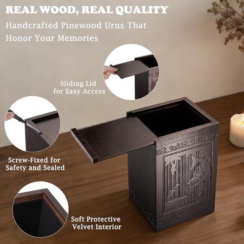 Abooxiu Cremation Urns for Human Ashes Adult Male Female, Wooden Medium Keepsake Urns Box Casket for Ashes, Burial Funeral Memorial Fishing Urn Decorative Urns for Men Women - Up to 200 lbs