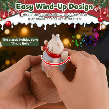 Music Box Figurine, Sculpted Hand-Painted Musical Figure Plays You are Jingle Bells Tune Christmas Anniversary, Birthday Gifts for Daughter Son Mom Dad Kids (Cat) - color: Cat