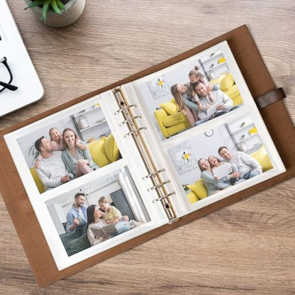 Photo Album 4x6 300 Photos, Genuine Leather Photo Albums with Writing Space with 30 Writing Paper, Travel Family Wedding Kids Graduation Ultrasound Baby Picture Album Scrapbook Photo Album（Flower） - color: Flowers