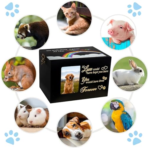 Solid Wood Pet Urns for Dog or Cat Ashes,Rainbow Bridge Memorial | Small Dog Urn for Ashes Keepsake, Dog Cremation Ashes Box with Photo Frame&Black Flannel Lining, Pet Loss Remembrance Gift - size: Small - Capacity 60 Cubic Inches