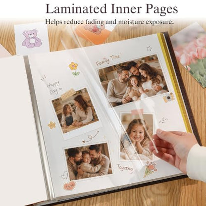 Zoview Self-Adhesive Photo Album, Dust-free, glue free and waterproof Scrapbook Album, Family album, Leather Cover, Hand Made DIY Albums Holds 3x5, 4x6, 5x7, 6x8,8x10 photos (Oatmeal, Large) - color: Oatmeal, size: Large