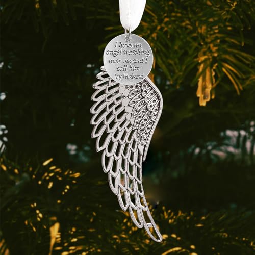 Memorial Christmas Ornament Angel Wings, Sympathy Gifts for Loss of Husband in Memory of Loved One in Heaven Keepsake Remembrance Christmas Tree Decoration - color: Husband