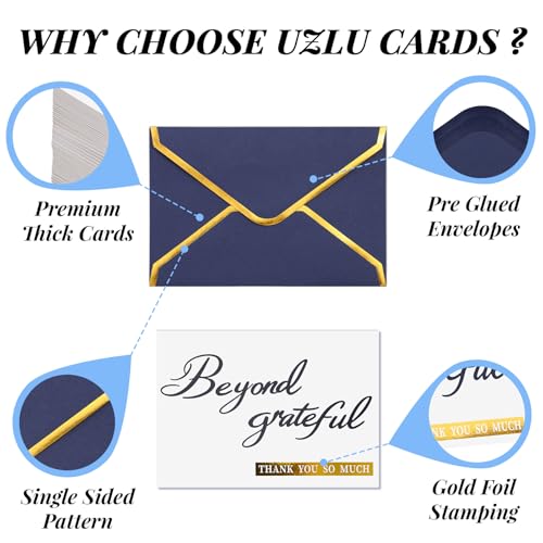 200 Pcs Beyond Grateful Thank You Cards with Envelopes Bulk Navy Thank you Notes with Gold Foil Letterpress 4x6 Inches Blank Note Cards for Business Graduation Wedding Baby Shower Funeral - color: Navy