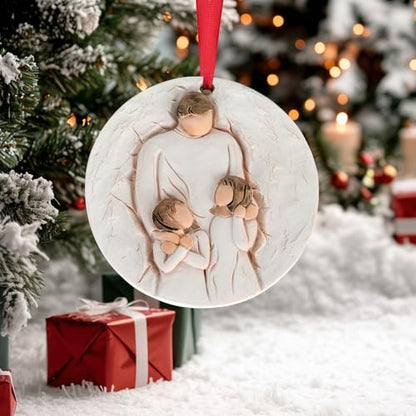 3D Family Christmas Ornament 2026 for Father and Daughter - Dad Ornament for Christmas Tree - 3D Resin Sculpted Gifts for Father’s Day Anniversary Birthday - style: Father & Two Children