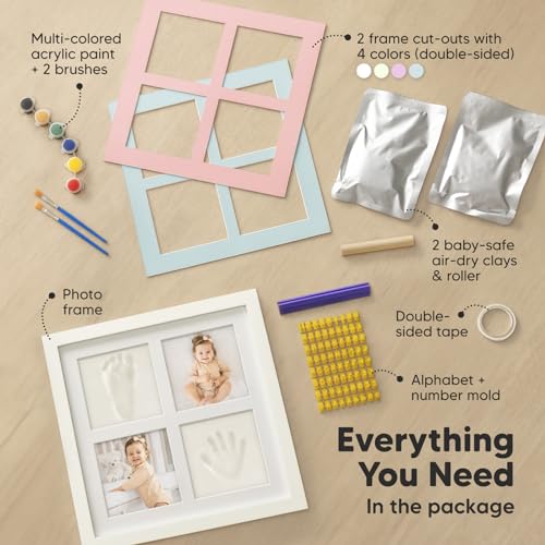 KeaBabies Baby Hand and Footprint Kit, Baby Footprint Kit (Alpine White) | Clay Handprint Keepsake Frame, Pets Paw, Newborn Collage Picture Frame, Personalized New Mom Gifts for Showers & Registry - color: Alpine White