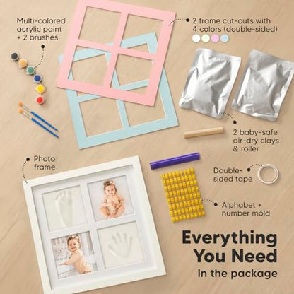 KeaBabies Baby Hand and Footprint Kit, Baby Footprint Kit (Alpine White) | Clay Handprint Keepsake Frame, Pets Paw, Newborn Collage Picture Frame, Personalized New Mom Gifts for Showers & Registry - color: Alpine White