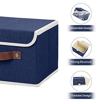 ANMINY Fabric Storage Box Bins with Lids, Blue, 10"x8"x7" - color: Blue, size: Small (Pack of 1)