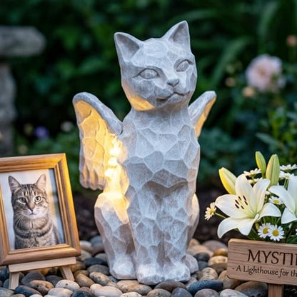 Solar Angel Cat with LED Lights, Cat Memorial Statue for Outdoor - color: Cat With Wings