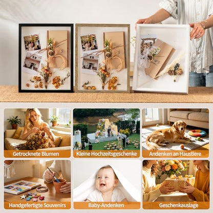 11x14 Shadow Box Frame with Ultra-Clear Glass & Soft Linen Back - color: White+high Definition Panel + Shatter-proof Packaging, size: 11x14