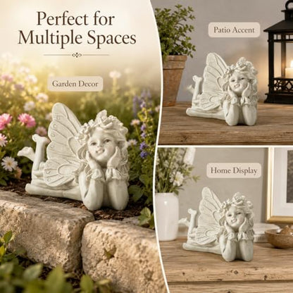 Laying Angel Garden Statue, Resin Fairy Figurine Outdoor Yard Decor | Whimsical Accent For Flower Beds, Patios, Shelves And Garden Lovers - style: Laying Angel Holding Face