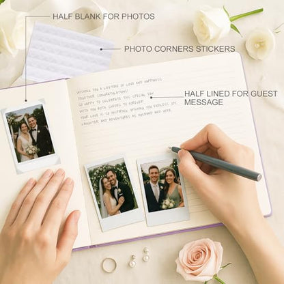 &And Per Se Purple Wedding Guest Book with Photo Spots – Elegant Hardcover Sign-in Book for Weddings, Baby Showers & Special Events – Memory Keepsake Album - color: Purple