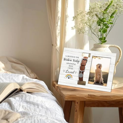 Dog Cat Pet Memorial Picture Frame with Collar Holder, Rainbow Bridge Dog Pet Cat Memorial Loss Sympathy Gifts, 4x6 Photos - color: loved