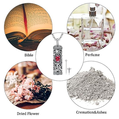 Urn Necklace for Ashes Cremation Jewelry 925 Sterling Silver Ashes Pendant Necklace Memorial Jewelry Gifts for Women Men Girls Boys - style: Tree of life-G-July-Ruby