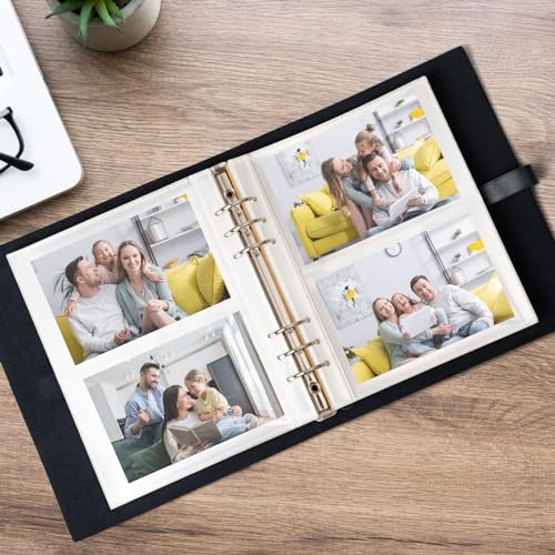 Photo Album 4x6 300 Photos,Genuine Leather Photo Albums with Writing Space with 30 Writing Paper,Travel Family Wedding Kids Graduation Ultrasound Baby Picture Album Scrapbook Photo Album（Blue） - color: Blue