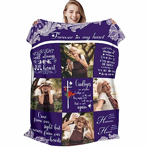 D-Story Custom Memorial Blankets with Photos for Loss of Mother Grandma, Personalized Forever in My Heart Sympathy Bereavement Blanket for Funeral Grief Gifts for Passed Loved Ones - color: G01