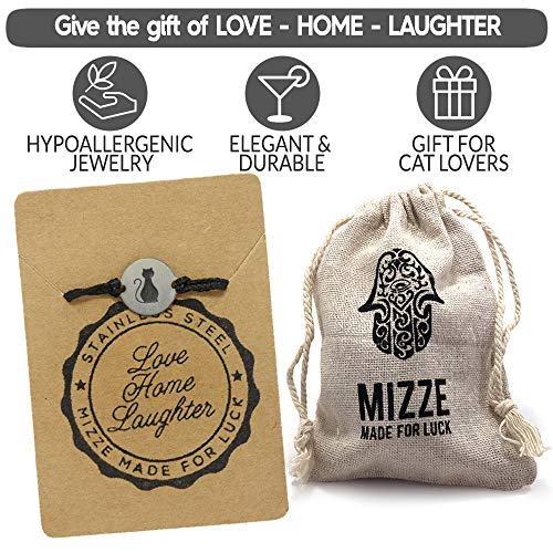 Stainless Steel Cat Lover Charm on Double Black String Bracelet for Men & Women - Pet Jewelry, Cat Mom Gift - Waterproof, Hypoallergenic