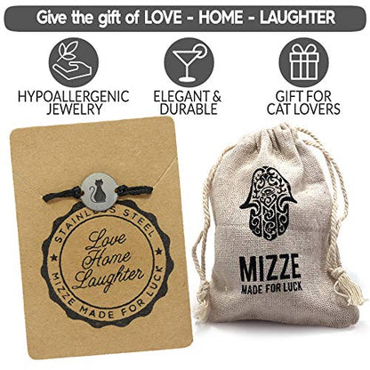 Stainless Steel Cat Lover Charm on Double Black String Bracelet for Men & Women - Pet Jewelry, Cat Mom Gift - Waterproof, Hypoallergenic