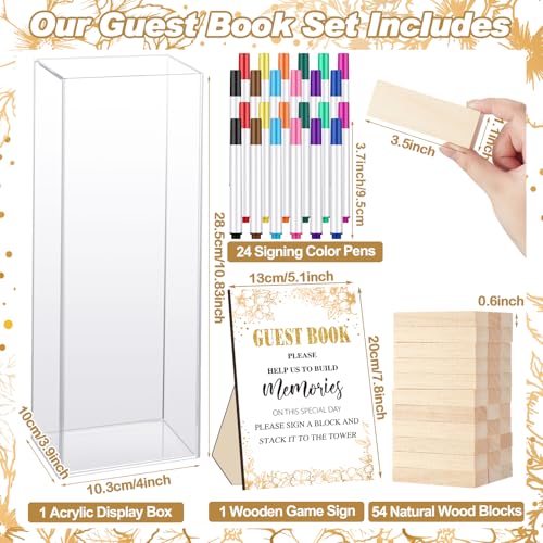 Beeveer 80 Pcs Wedding Guest Book Alternative Wooden Block Guest Book for Wedding Sign in Bridal Shower Decoration 54 Pcs Wooden Block Bridal Shower Game for Sign in, Reception(Leaves) - style: Leaves