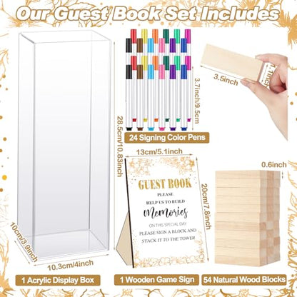 Beeveer 80 Pcs Wedding Guest Book Alternative Wooden Block Guest Book for Wedding Sign in Bridal Shower Decoration 54 Pcs Wooden Block Bridal Shower Game for Sign in, Reception(Leaves) - style: Leaves