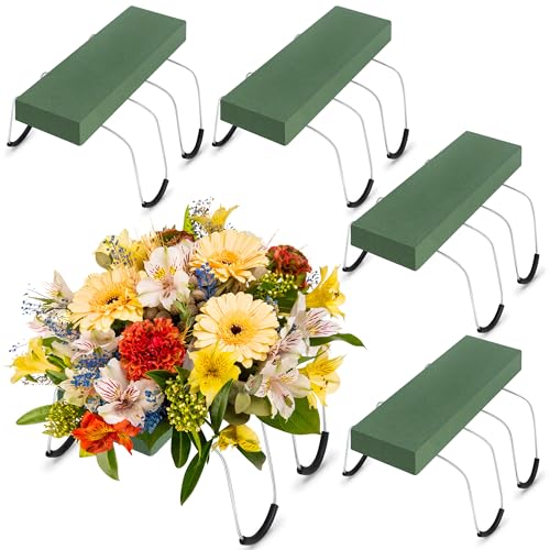 Hahood 4 Pack Headstone Flower Saddle with Floral Foam 17 x 12 Inch Gravestone Saddle Cemetery Flower Holder Outdoor Wire Rustproof Tombstone Saddle Cemetery Floral Arrangement Decoration