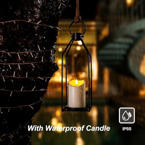 Homemory Modern Farmhouse Black Metal Lanterns 2PCS with Flameless Candle - color: Black