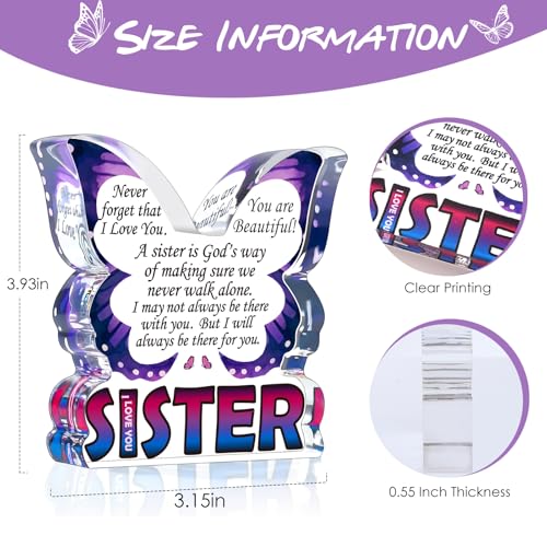 Sisters Birthday Gifts from Sister, Unique Big Sister Gifts for Christmas, Best Sister Ever Gift Ideas, Thank You Gifts for Bonus Sister In Law, Butterfly Desk Decor Acrylic Plaque Sign - style: Sister