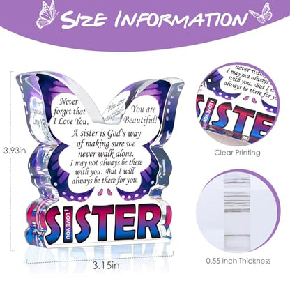 Sisters Birthday Gifts from Sister, Unique Big Sister Gifts for Christmas, Best Sister Ever Gift Ideas, Thank You Gifts for Bonus Sister In Law, Butterfly Desk Decor Acrylic Plaque Sign - style: Sister