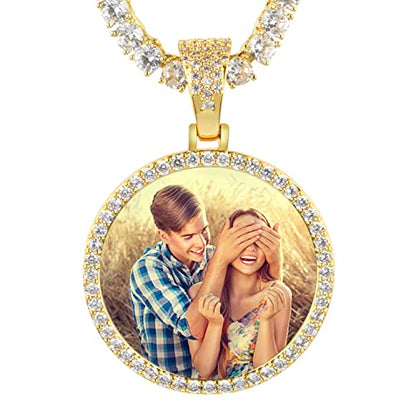 YIMERAIRE Customized Picture Necklace Personalized Circle Chain - color: 01 Circle Pendant(Gold)+Tennis Chain 0171