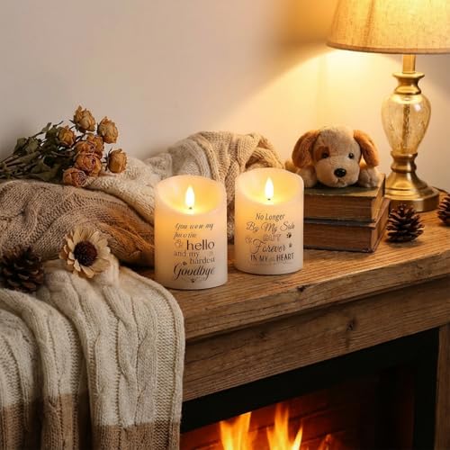 Copkim 2 Pcs Dog Memorial Gifts for Loss of Dog Flameless Memorial Candles LED Pet Loss Sympathy Candles Gifts for Pet Lovers Friends Families in Memory of Doggie Passing Away
