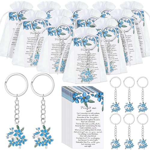 Ecally 40 Set Funeral Favors for Guest Celebration of Life Keychains Memorial Service Sympathy Gifts for Family Church Decoration (Forget Me Not) - style: Forget Me Not