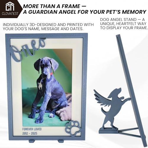 Dog Memorial Picture Frame with Angel Dog Holder, 4x6 Frames for Pet Memorial Pictures, Pet Sympathy, Gifts for Dogs that Passed, Pet Remembrance, Condolence Gift, Rainbow Bridge Gift for Puppy, Chihuahua, Bulldog, Labrador, German Shepherd, Poodle Dachsh