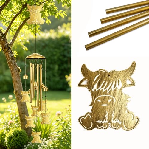 Highland Cow Memorial Metal Wind Chime Outdoor Sympathy Gift for Mom | Large Hanging Highland Cattle Wind Spinner, Bereavement Gift for Garden, Patio, Backyard and Porch - color: Highland Cow