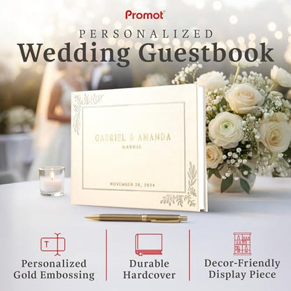 Personalized Hardcover Wedding Guestbook (White) | Elegant Wedding Keepsake Design, Premium Hardcover Construction, Smooth Lined Writing Pages, Perfect for Cherished Messages - color: White