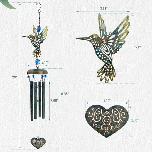 ASTARIN Hummingbird Wind Chimes Outside | Unique Hummingbird Gifts All Metal Wind Chimes for Love One Gifts for Mom, Grandma, Daughter, Garden, Patio, Backyard.(29”) - size: 29" Hummingbird