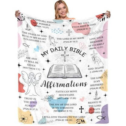 Christian Gifts for Women, Religious Blanket Gifts, Bible Verse Blanket for Women, Soft Flannel Throw Blankets 60"x50" - color: My Daily Bible Affirmation