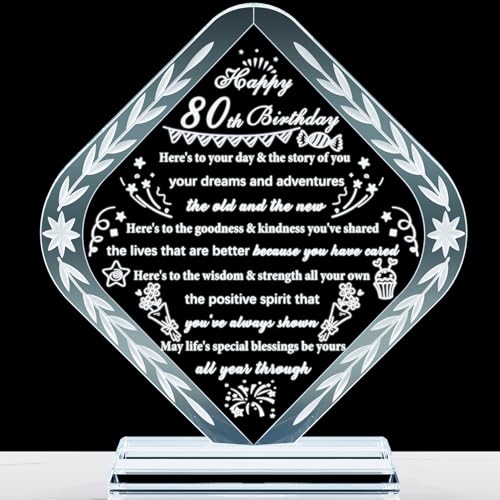 YWHL 80th Birthday Gifts for Women Men Crystal Gift for 80 Year Old Happy 80th Birthday Presents Ideas for Mom Grandma Wife - style: 80th Birthday Gifts