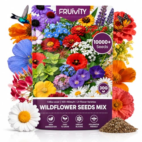 Wildflower Seeds Bulk 10000+, 1.06oz Butterfly Hummingbird Mix, 21 Variety Perennial Annual Mix, Heirloom Flower Seeds for Planting Outdoor Indoor, High Germination Rate Garden Seeds