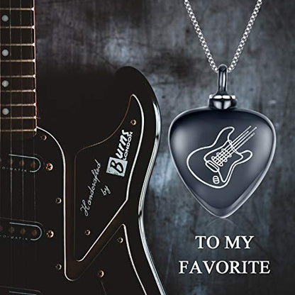 SOULMEET Cremation Jewelry for Ashes, Sterling Silver Urn Necklace for Ashes Women Men, Cherish Memories Cremation Jewelry to Keep Someone Near to You - color: G-Black Guitar